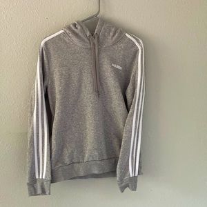Adidas 3 Stripe Grey Pocket Hoodie Medium